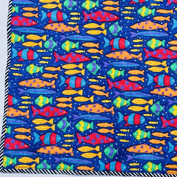 Handmade Small Quilt Table Working Space Door Mat Fabric Fish 18.5 x 27 In - Picture 3 of 9